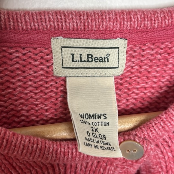 LL Bean Cotton Cardigan Pink Womens Size 2X Fisherman Heavyweight Button Up - Picture 5 of 6
